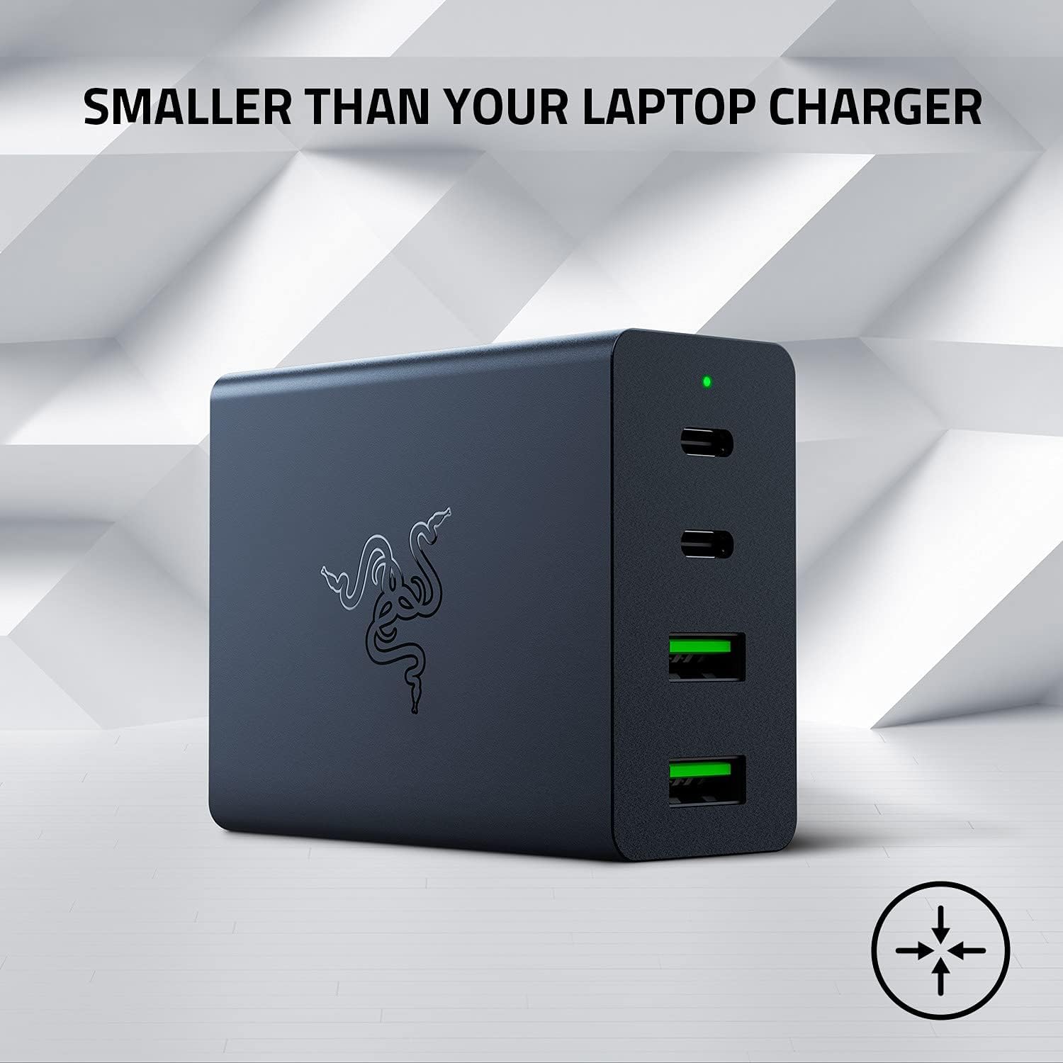 Razer Cargador USB-C GAN - Cargador rápido portátil (2 USB-C, 2 USB-A con Puertos de EE. UU., UE y Reino Unido) Negro