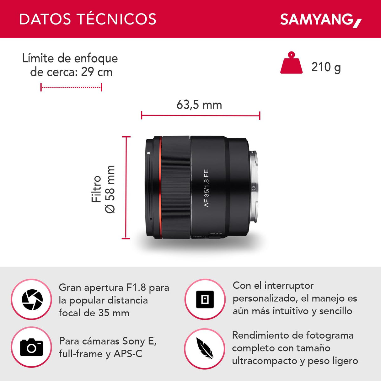 Samyang AF 35 mm F1,8 FE + estación de Lente para Sony E-Mount Full Format & APS-C I Ultra Ligero Gran Angular con Enfoque automático rápido I Distancia Focal Fija para Sony Alpha A7C, A7 III, A6100,