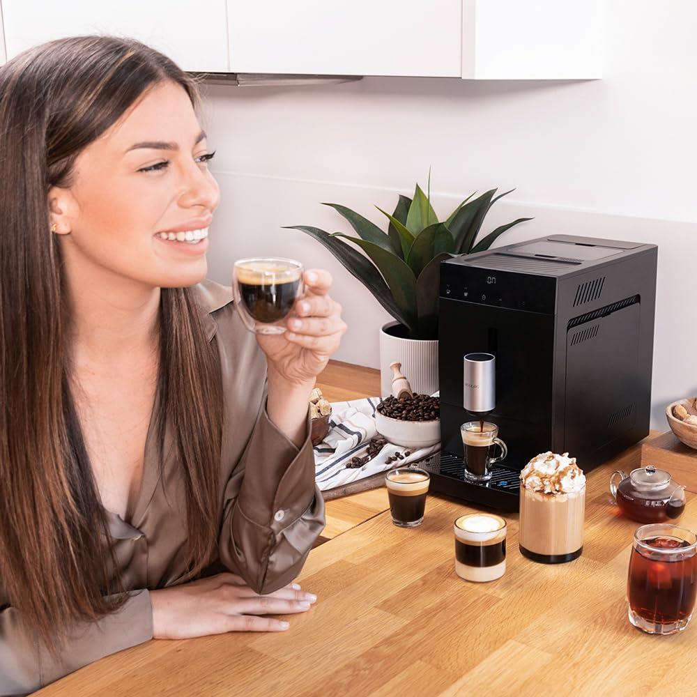 Cecotec Cafetera Superautomática Compacta Cremmaet Compact, 19 Bares, Sistema Thermoblock, Grano recién molido con Plug&Play, Depósito 150gr café con molinillo, 1,1 L agua
