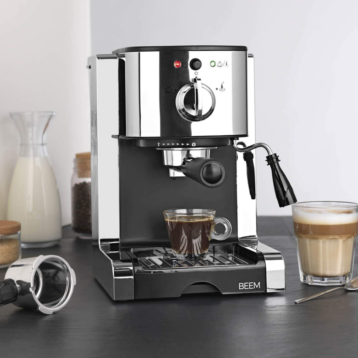BEEM Máquina de café espresso ESPRESSO-PERFECT | Máquina de café espresso de 20 bares | Para cápsulas, polvo&Pads | Con boquilla de espuma de leche para especialidades de café como las del barista