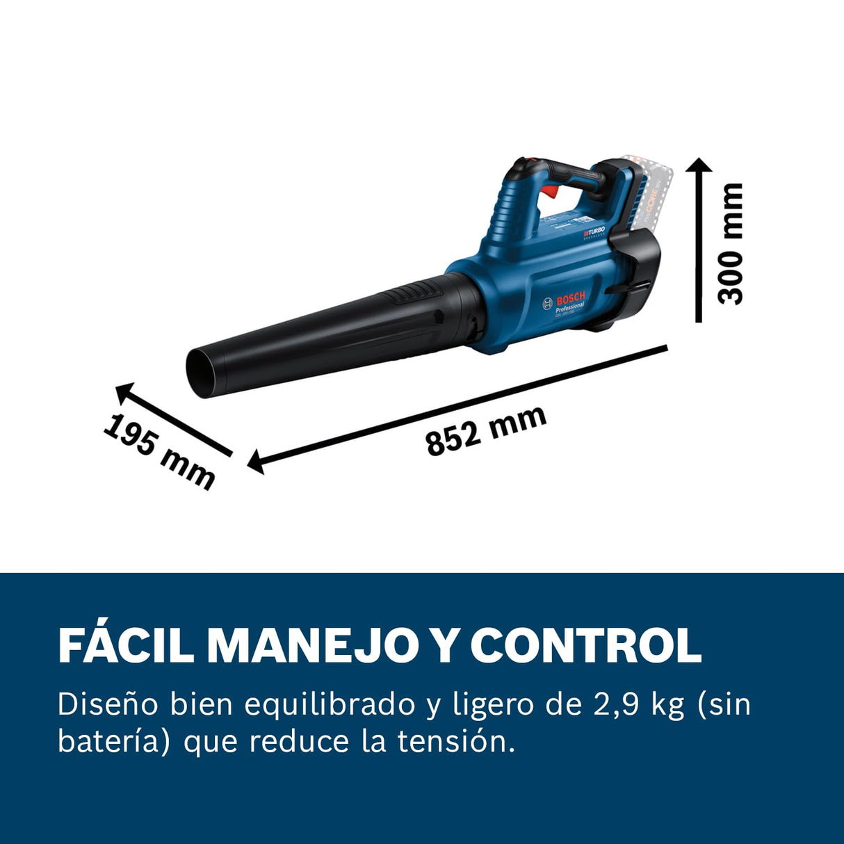 Bosch Professional 18V System soplador a batería BITURBO GBL 18V-750 (caudal de 780 m³/h, velocidad del aire de hasta 198 km/h, velocidad de giro variable, incl. boquilla, sin batería/cargador)