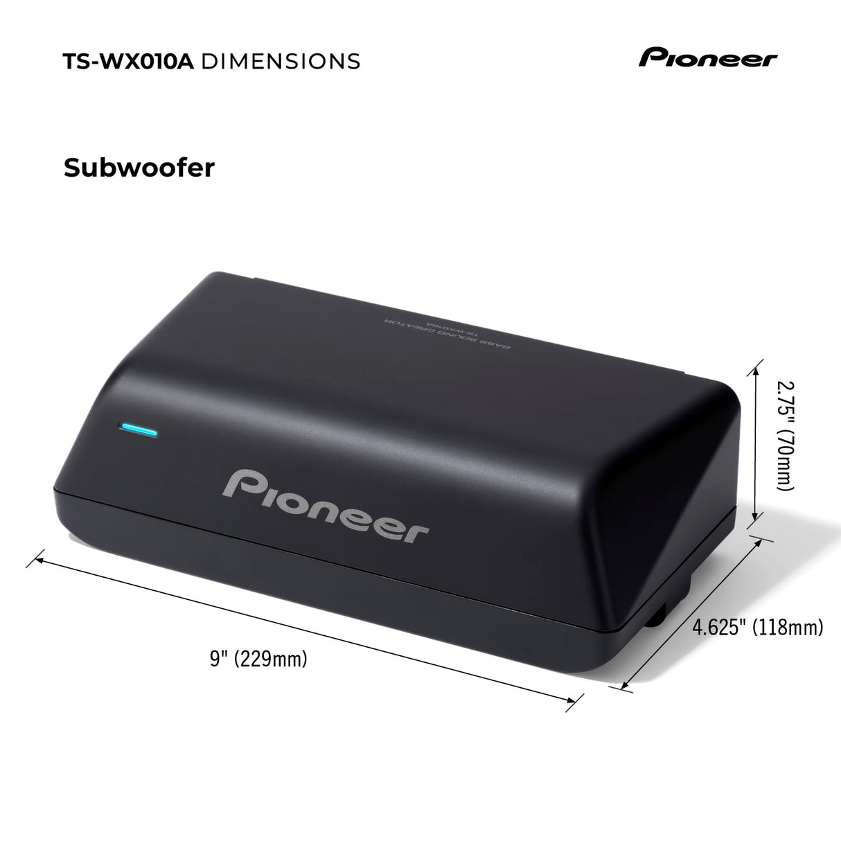 Pioneer TS-WX010A - Subwoofer Activo ultracompacto con Amplificador de Clase D Bass Sound Creator, Graves impactantes y de Calidad. Fácil de Instalar en el Espacio para los pies (160W)