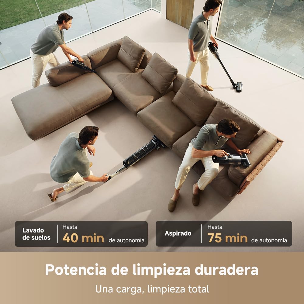 DREAME H14 Dual Aspirador en Seco y Húmedo 5 en 1, Solución de Limpieza con Proporción Inteligente, Se Puede Tumbar, Lavado del Cepillo a 60 °C en 5 min, 18.000 Pa de Succión, con Luz LED