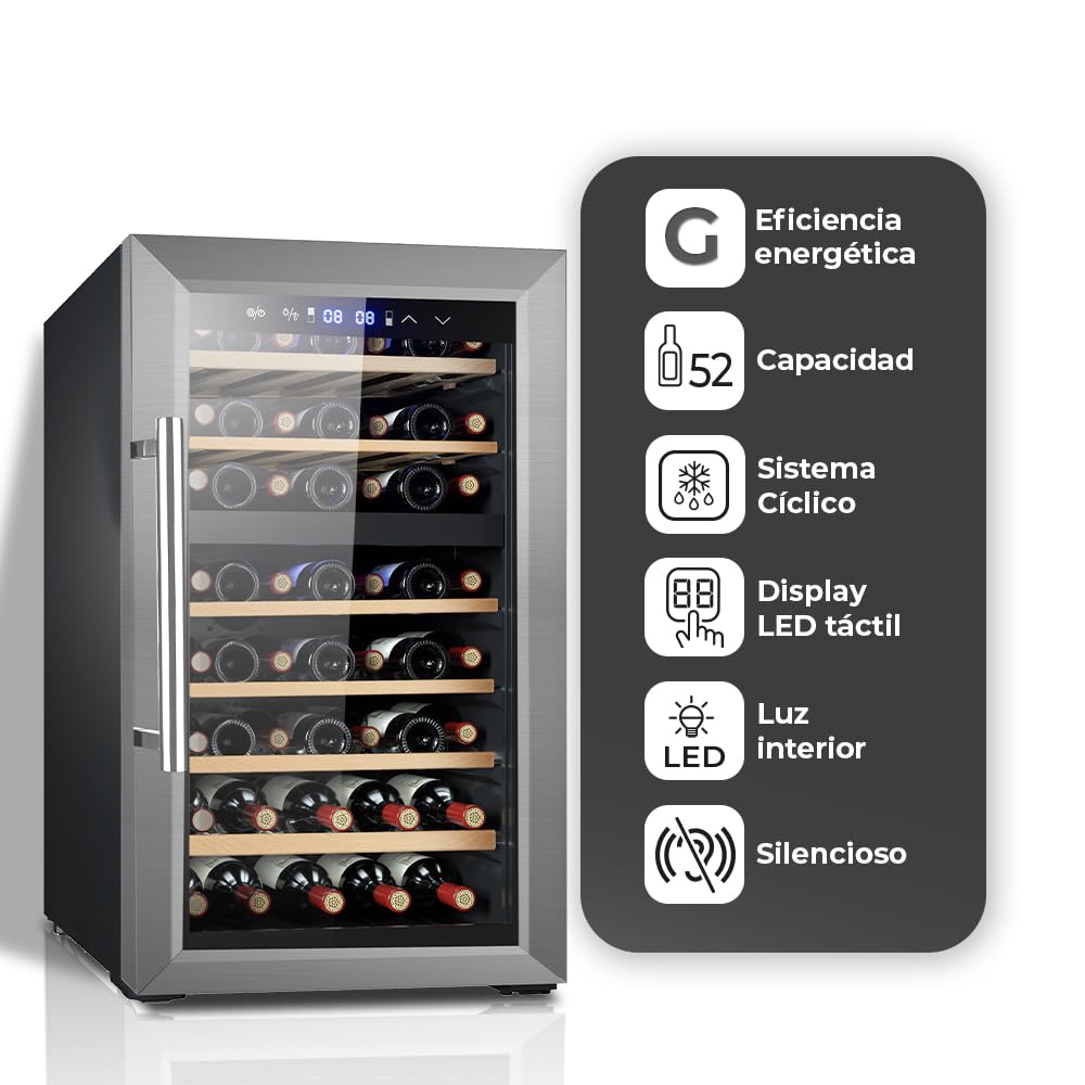 SVAN Vinoteca 52 Botellas Negro SVN5200D. Capacidad 127 Litros, Bajo Nivel Sonoro, Luz Interior, Eficiencia Energética Clase G