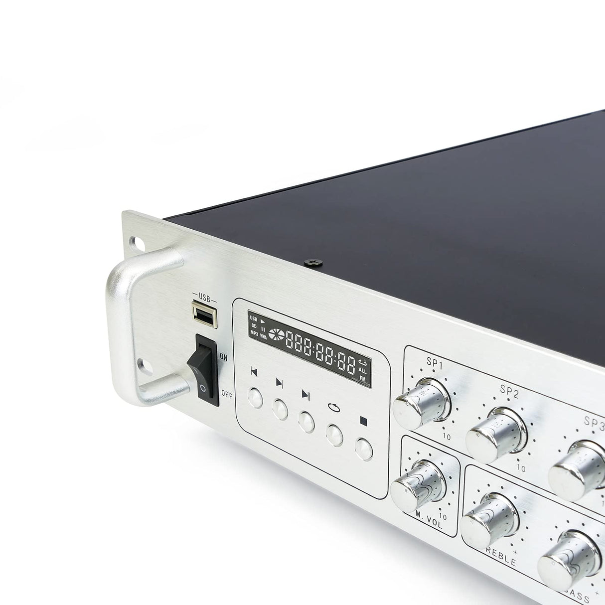 BeMatik - Amplificador para sonorización Profesional de 450W 110V 4 Zonas con Mic AUX MP3 Rack