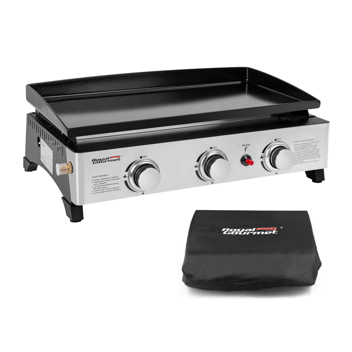 Royal Gourmet - Plancha de Gas de Acero esmaltado, 3 quemadores de Potencia 7,5 kW, Superficie de cocción 62,0 x 35,5 cm, portátil para Acampar y al Aire Libre