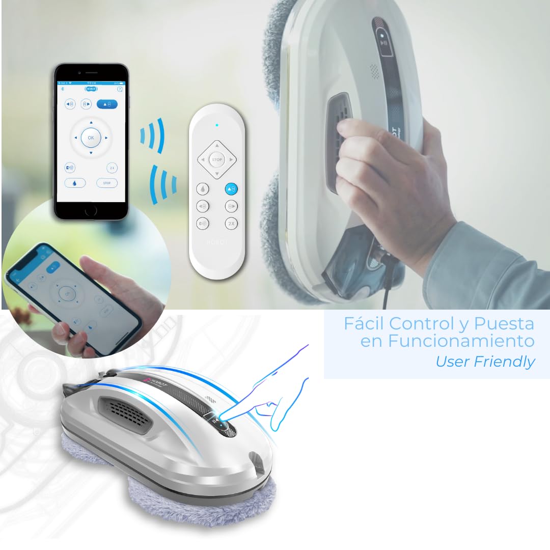 SMARTBOT Robot Limpiacristales - Bajo Consumo de Corriente (80W) - Limpiacristales eléctrico 3 años garantía 12 Trapos de Microfibra - Sistema de Navegación y Anticaída HOBOT-R3 Robot Limpiacristales