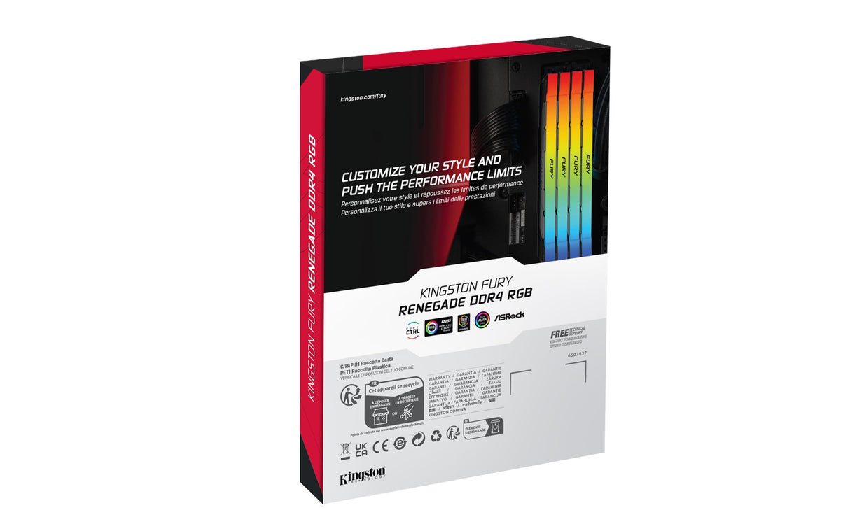 Kingston FURY Renegade RGB 128GB 3200MT/s DDR4 CL16 DIMM (Kit de 4) Memoria gamer para Ordenadores de sobremesa - KF432C16RB2AK4/128