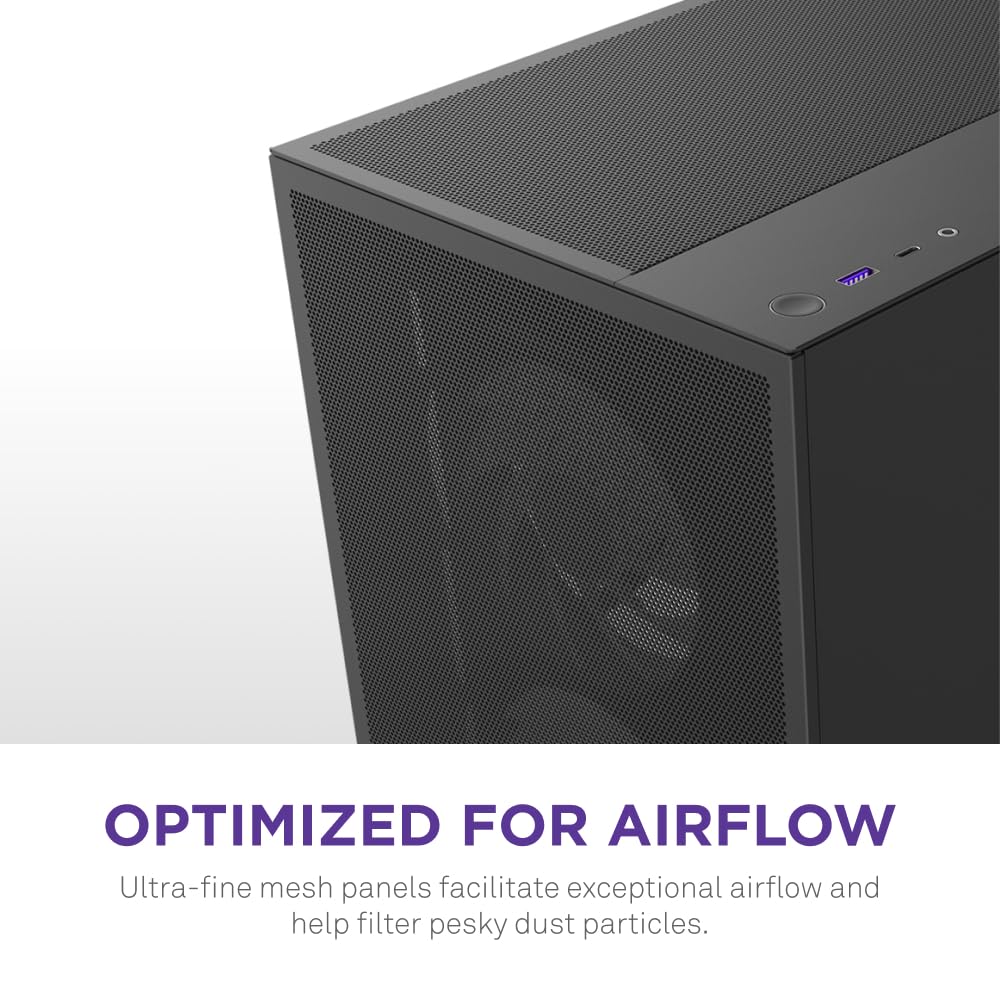 NZXT H5 Flow RGB - Caja compacta ATX Mid-Tower para PC Gaming - Alto Flujo de Aire - Ventilador F360 RGB Core (CV) Incluido - Soporte de radiador Frontal de 360mm y Superior de 240mm - Negro