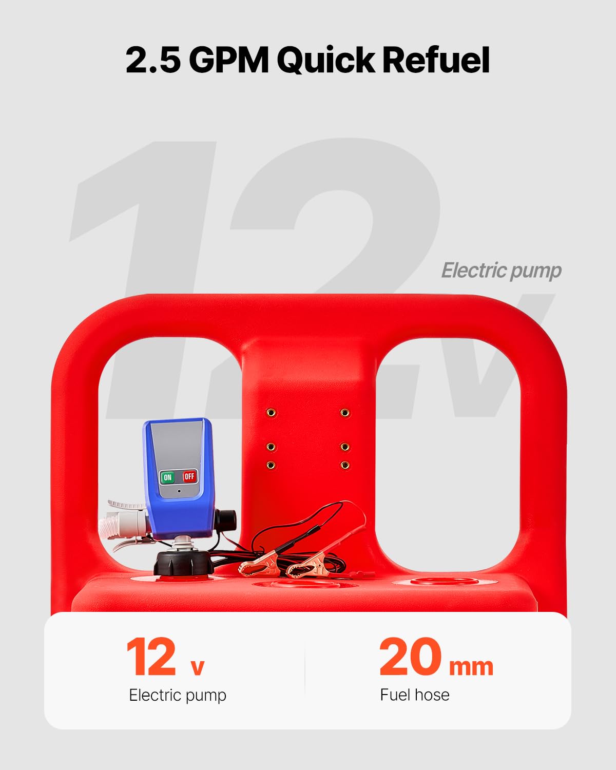 VEVOR Tanque de Combustible 540x465x1070 mm 121,13 L con Bomba de Transferencia de Combustible Eléctrica, Manguera de 1,2 m, Boquilla con Sensor de Parada Automática, para Gasolina y Diésel, Rojo