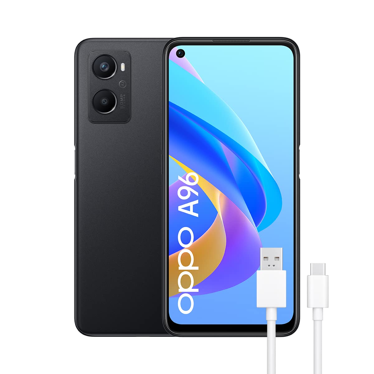 OPPO A96 – Smartphone 128GB, 8GB RAM, Dual SIM, Pantalla 6,59”, Cámara 50MP+2MP, Cámara selfie 16MP, Batería 5000mAh, Carga Rápida 33W - Negro
