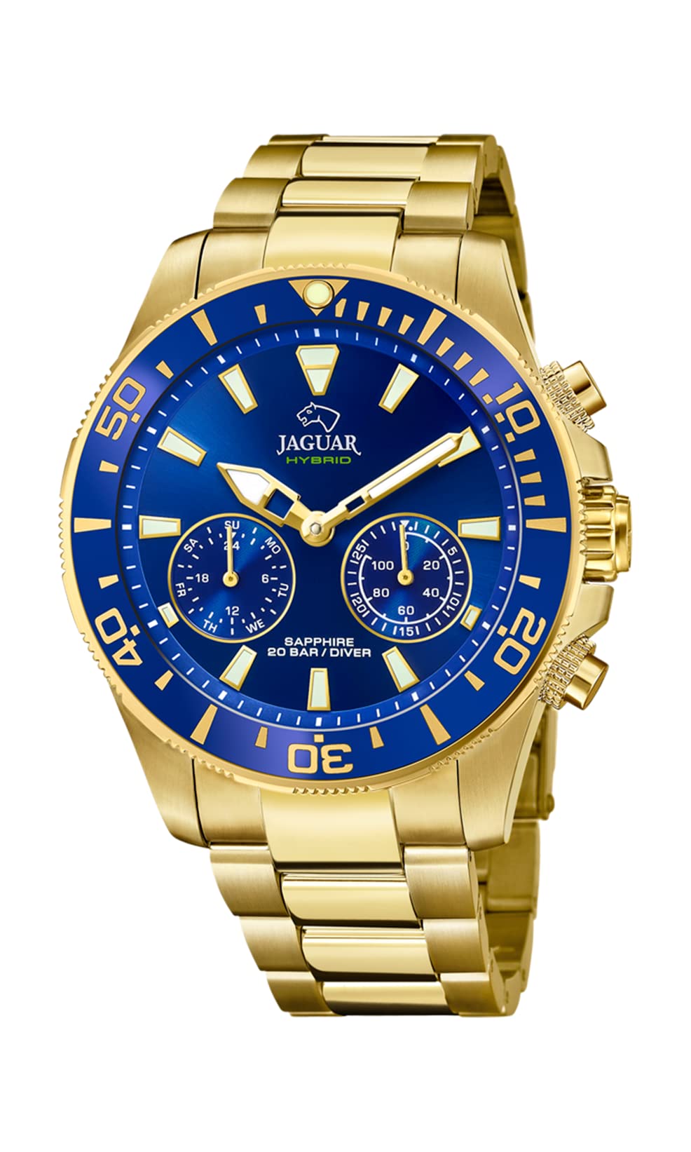 JAGUAR Reloj Modelo J899/2 de la colección Connected, Caja de 45,7 mm Azul con Correa de Acero Chapado para Caballero