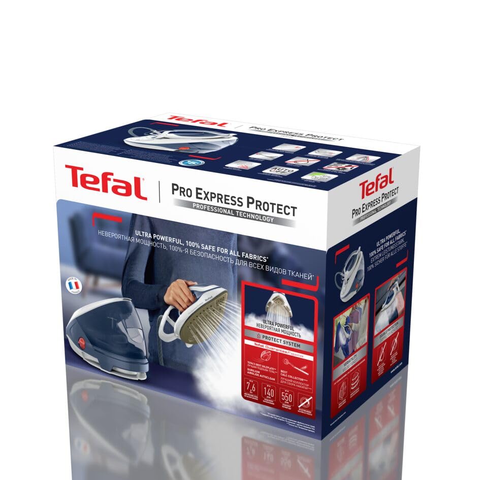 Tefal GV9225 Pro Express Protect - Estación de planchado a vapor (presión de vapor de 7,6 bares, caudal de vapor variable: 140 g/min, golpe de vapor: 550 g/min, colector antical, función de vapor