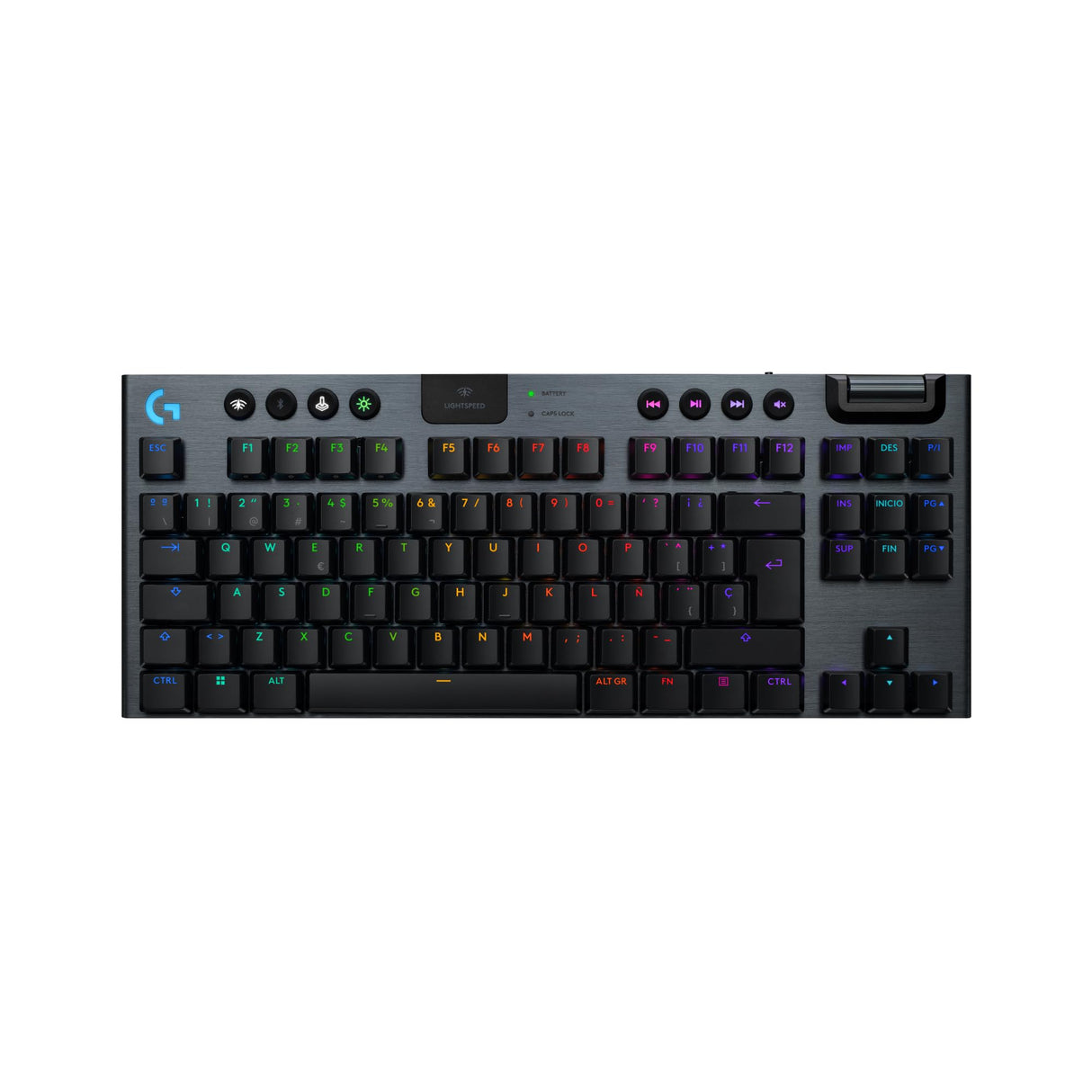 Logitech G G915 X LIGHTSPEED TKL, Teclado para gaming inalámbrico de perfil bajo, teclas de PBT de doble moldeado, elegante acabado aluminio, clic perceptible azul GL -PC/Mac, QWERTY US INT'L - Negro