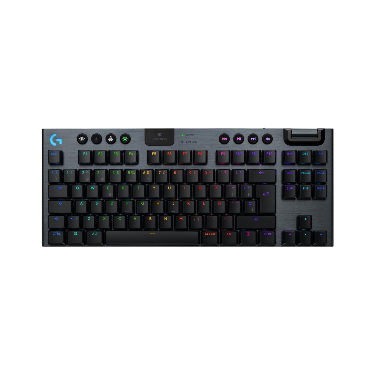Logitech G G915 X LIGHTSPEED TKL, Teclado para gaming inalámbrico de perfil bajo, teclas de PBT de doble moldeado, elegante acabado aluminio, clic perceptible azul GL -PC/Mac, QWERTY US INT'L - Negro