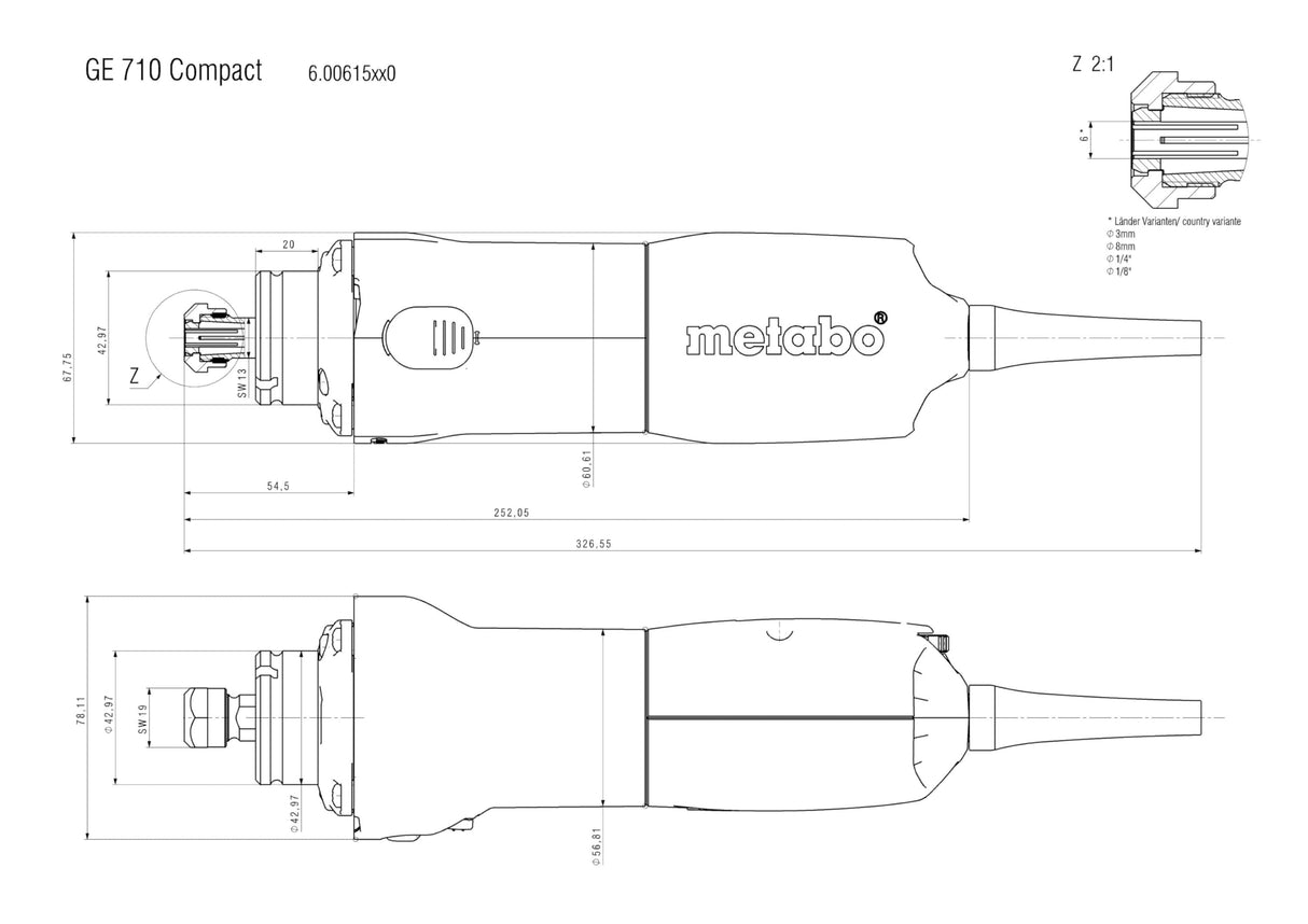 Metabo GE 710 Compact - Amoladora Recta, cuello corto