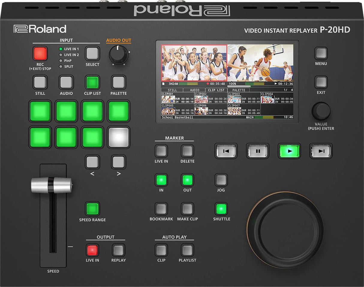 Completo repetidor instantáneo de vídeo Roland P-20HD, Salida 1080i y exportación de Archivos MP4