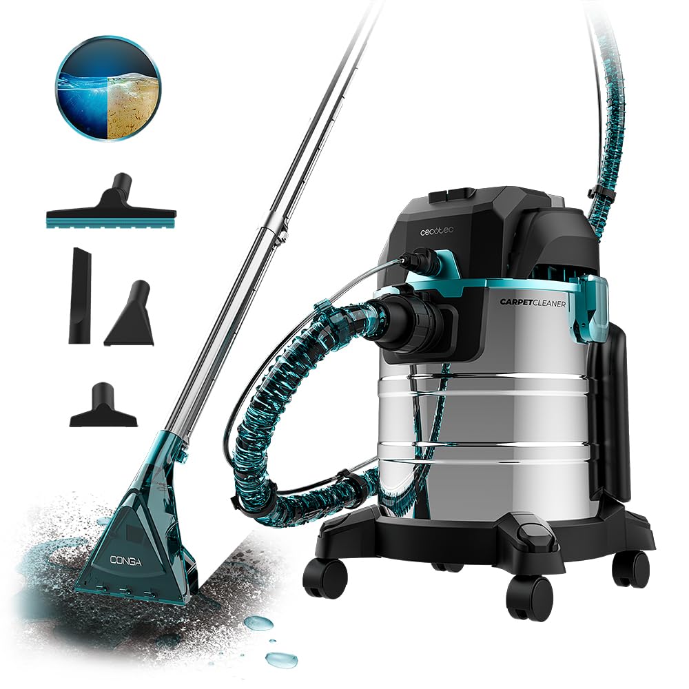 Cecotec Aspirador de Sólidos, Líquidos y Tapicerías Conga CarpetClean 20000 Pro. 1400 W, 22kPa, Gran Tamaño, 2 Tanques de 4 y 20 litros, Pulverizador, Radio de Acción 7 m, Filtro HEPA, Accesorios