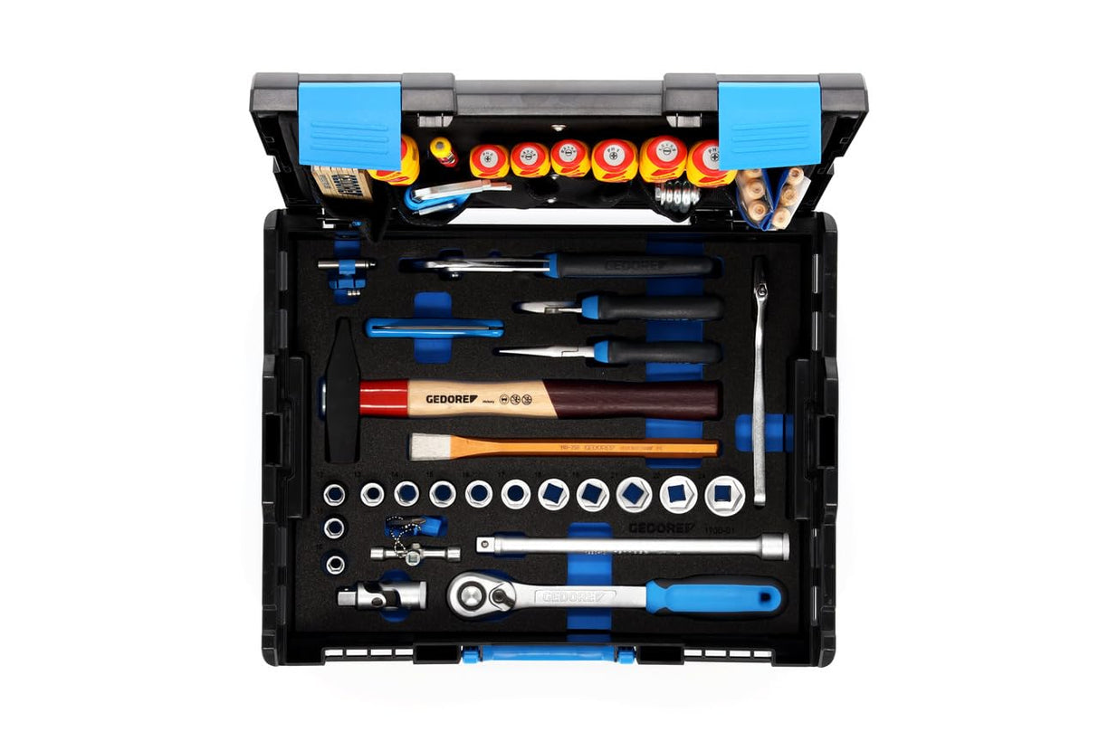 GEDORE Caja de herramientas L-BOXX 136, Juego de 58 piezas, Llena, Herramientas para trabajo y bricolaje, En caja de plástico, 1100-01