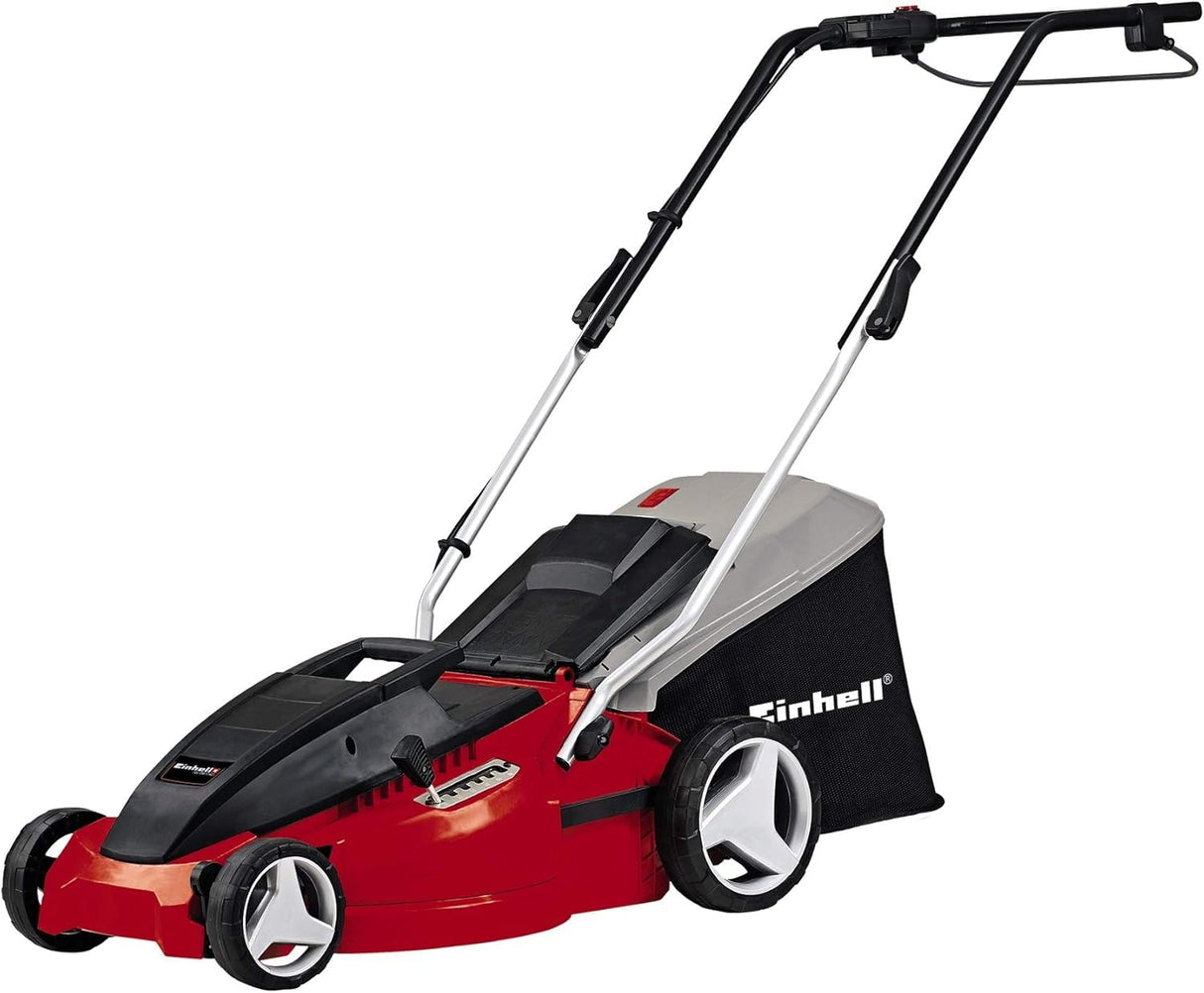 Einhell GC-EM 1536 - Cortacésped eléctrico (1500 W, altura de corte 5 niveles | 25-65 mm , ancho de corte 36 cm, hasta 600m² de jardín, 38L de capacidad de bolsa)