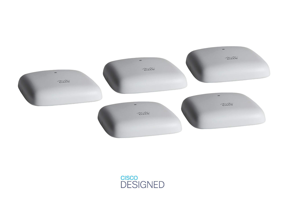 Cisco Punto de acceso Cisco Business 140AC 802.11ac 2x2 (Wave 2), 1 puerto GbE; montaje en techo, paquete de 5 unidades, protección limitada de por vida (5-CBW140AC-E)