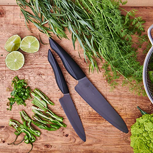 Kyocera, negro, ZK-180 BK EU, Cuchillo de chef, 18 cm, hoja de cerámica de circonia, afilada a mano, ligera, no corrosiva, sin transferencia de sabor, apta para lavavajillas, mango suave al tacto