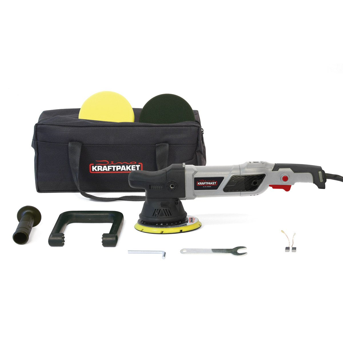 Dino KRAFTPAKET Pulidora excéntrica de 21 mm - 950 W, 12 Niveles con Pantalla LCD y función de Memoria en Juego con Esponja de Pulido y Bolsa para Coche, Barco XXL HUB