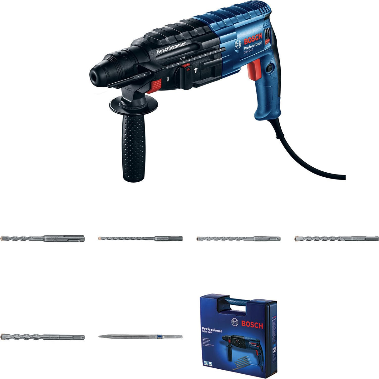 Bosch Professional martillo perforador GBH 240 (con SDS plus, 790 W, con juego de brocas, maletín de transporte)