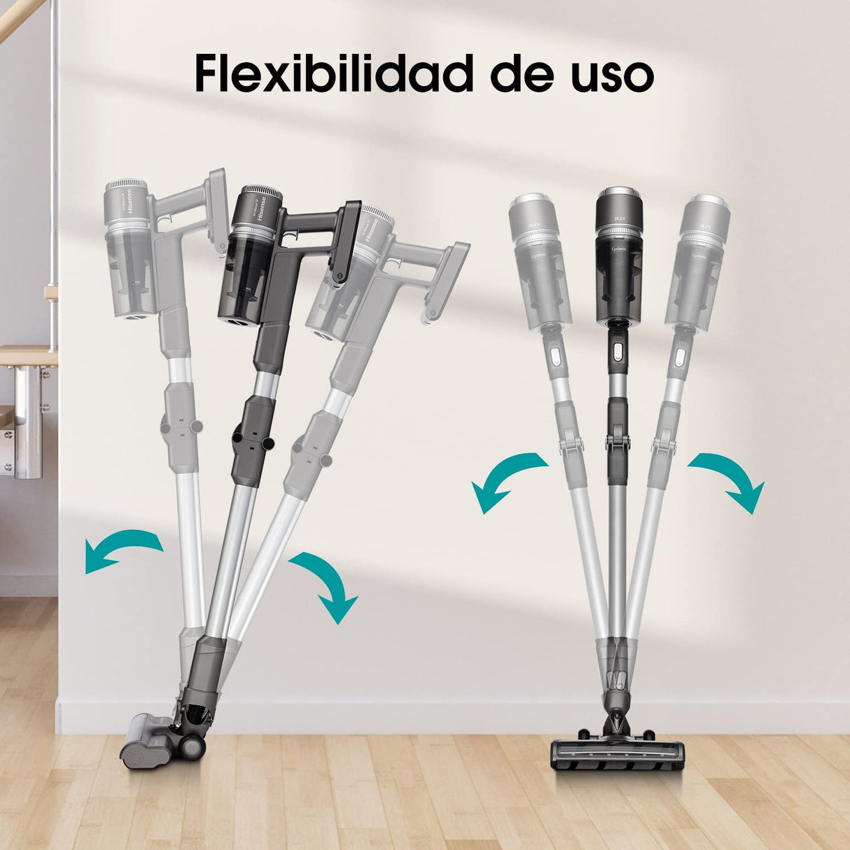 Hisense HVC6464A Aspirador Escoba sin cable, 25.2V, autonomía hasta 60 minutos , indicador LED de carga, accesorios para aspirar y fregar suelos con cepillo mopa