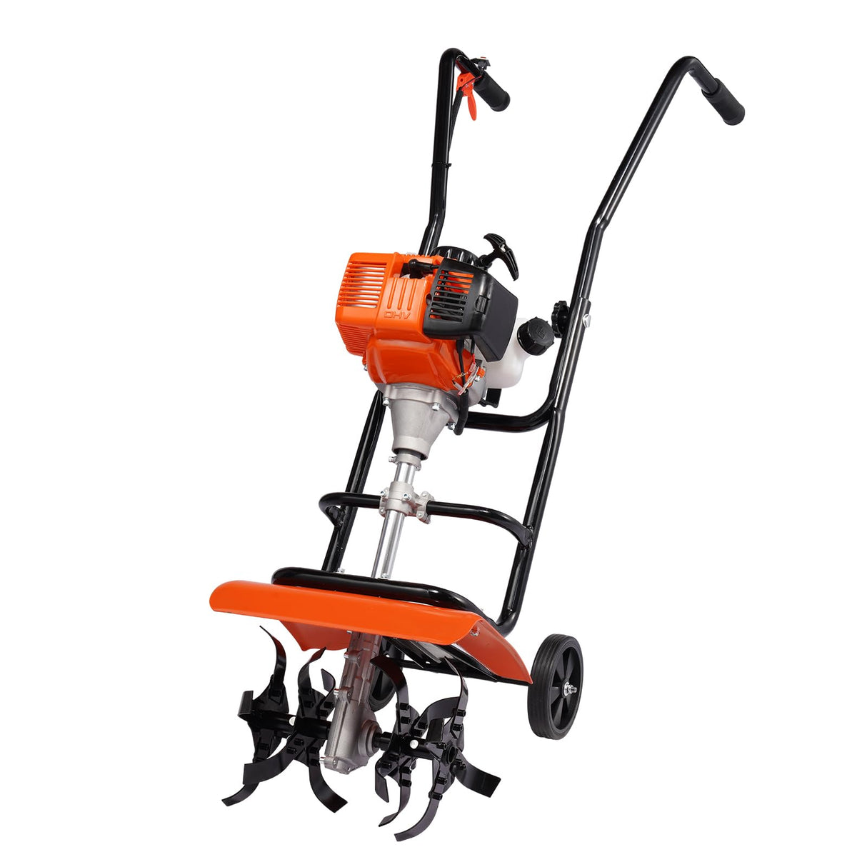 VEVOR Motocultor Térmico con Motor de Gasolina de 4 Tiempos de 31 CC con 4 Dientes Delanteros de Acero Ajustables Ruedas Grandes Cultivador de Suelo de Fácil Instalación para Jardines de Huertos