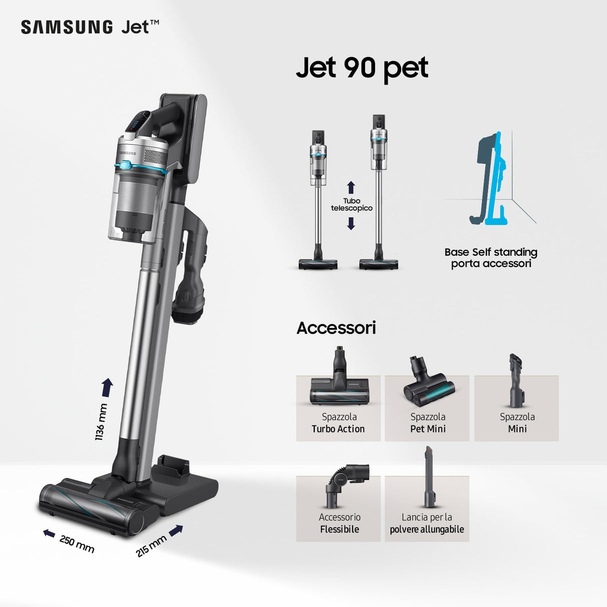 SAMSUNG, Jet 90 VS20R9042T2, 200 W, 0.8 Liters, Black
