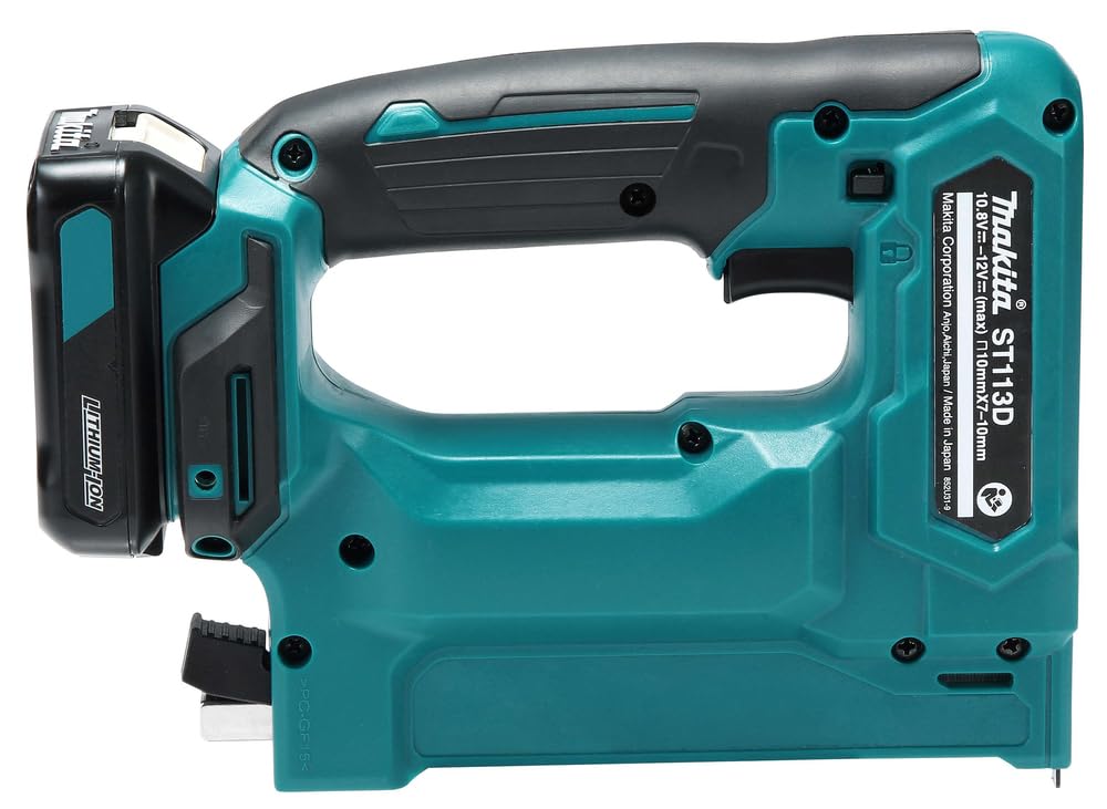 Makita ST113DSMJ - Grapadora de batería con batería 10,8 V/4,0 Ah, diseño corto, profundidad de impacto ajustable, con LED, ancho de grapa 10 mm