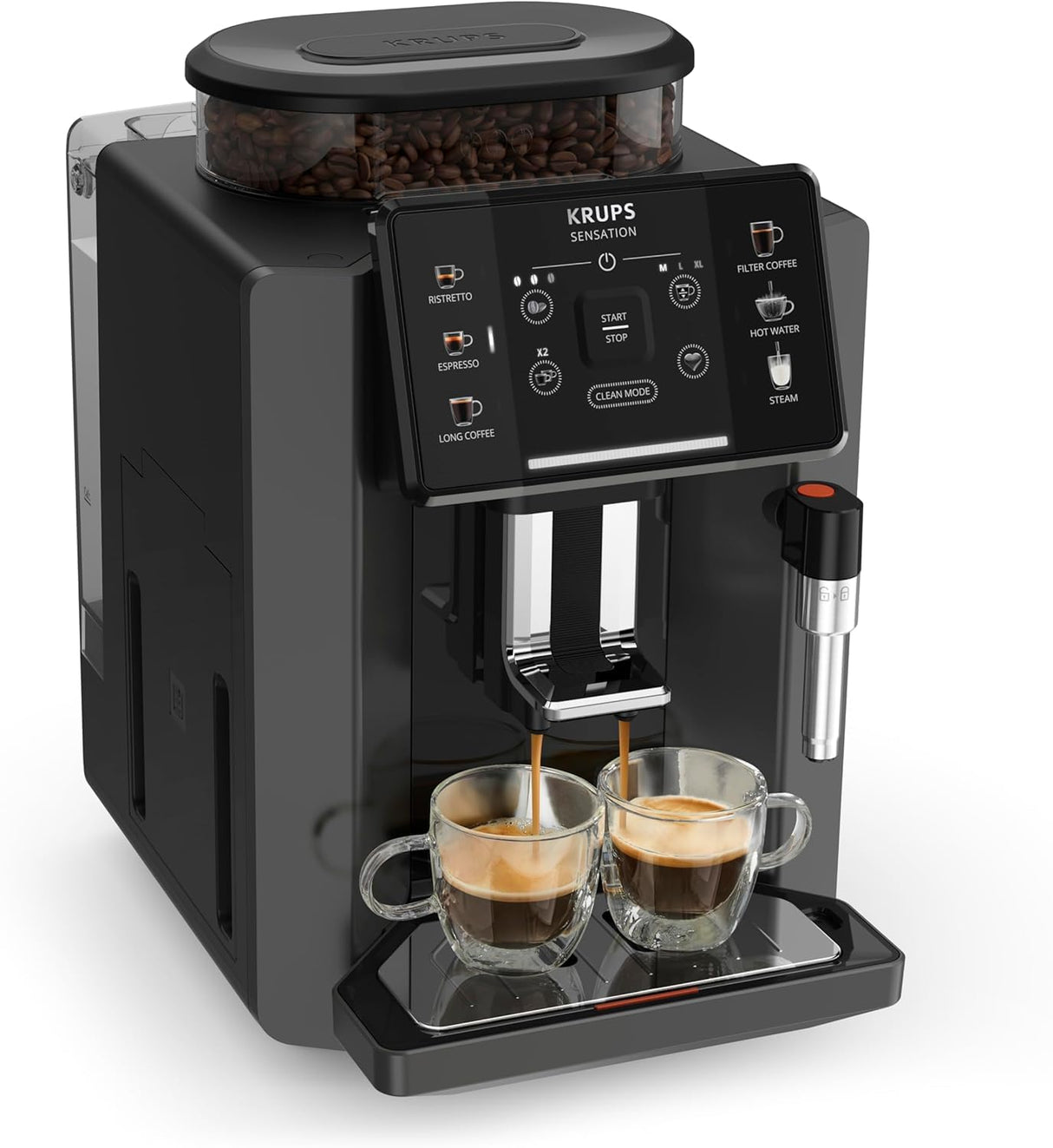 Krups Cafetera Automática Sensation C50 - Potencia 1450W, fácil uso, 5 tipos bebidas, 15 bares, fácil mantenimiento, alertas lumínicas, cómoda limpieza, ajustes personalizados, boquilla vapor, EA9108