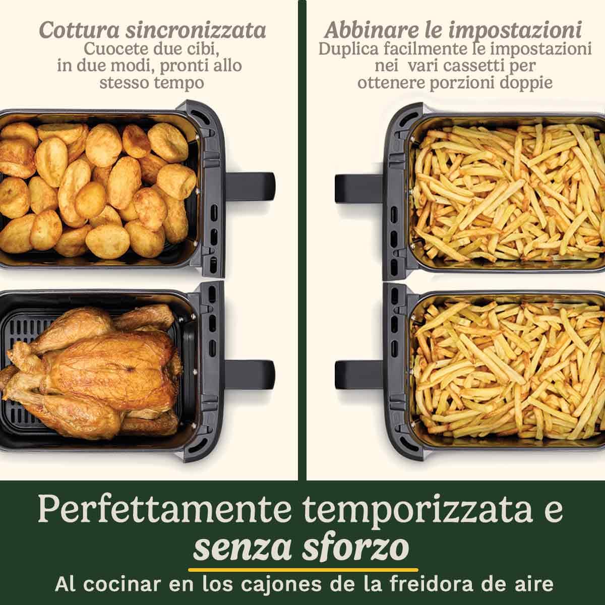 Cuisinart Tri Zone Freidora y Horno 13,6 L | Sin PFAS | 3 zonas, 2x4,3 L + 5 L | 9 funciones: aire, asar, grillar, hornear, recalentar, deshidratar, pizza, tostar, manual | Negro Ventana