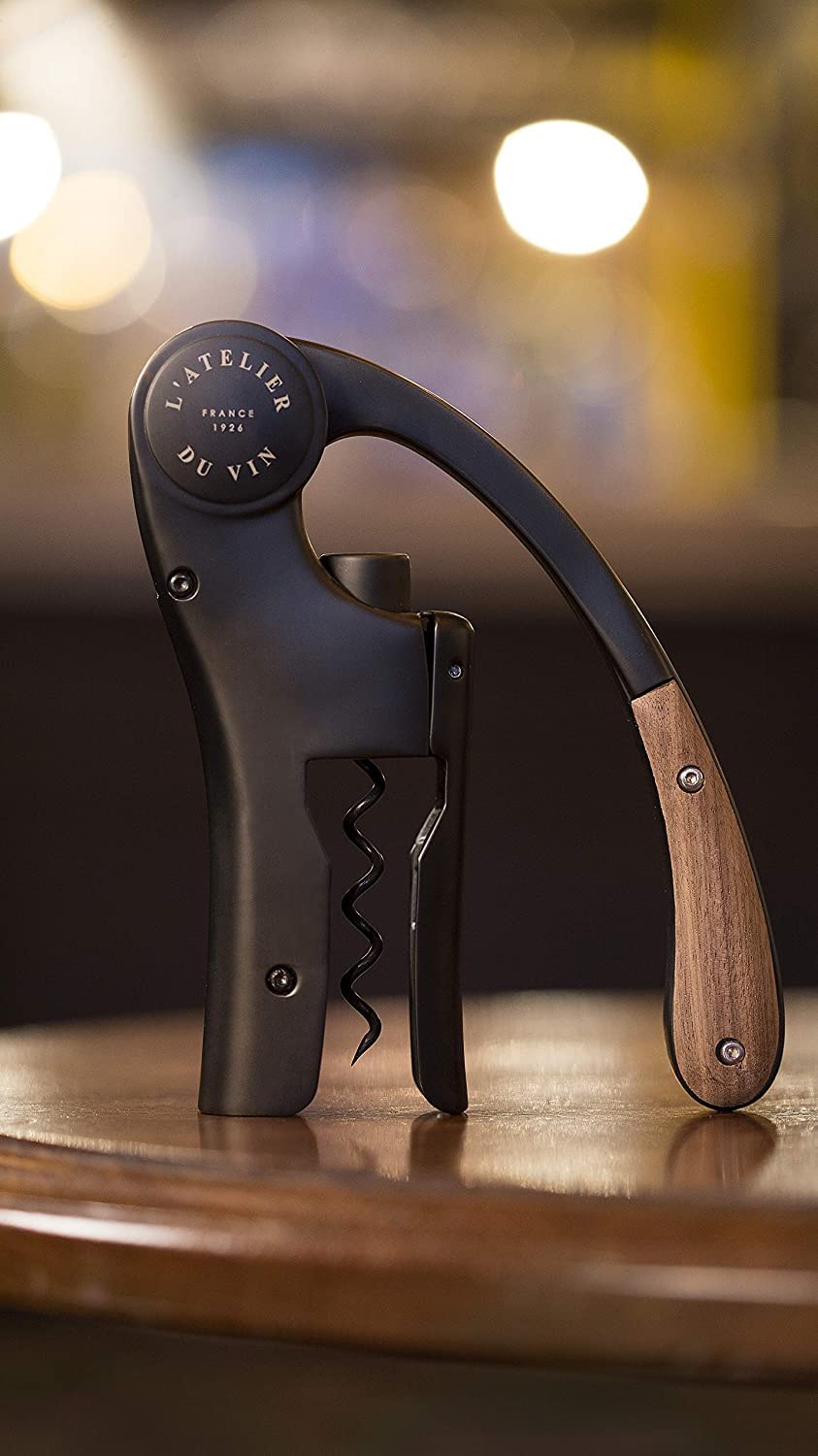 L’ATELIER DU VIN – Oeno Motion Wood & Black – Sacacorchos de palanca vertical - Metal mate y nogal sólido - Color negro