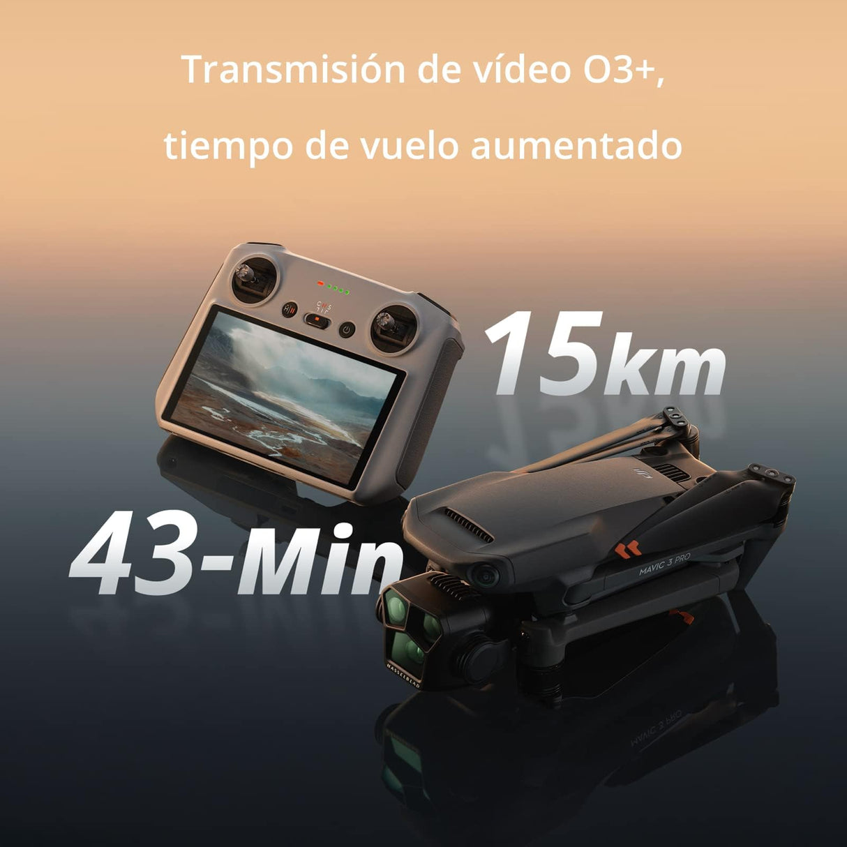 DJI Mavic 3 Pro con DJI RC (control remoto con pantalla), dron insignia de tres cámaras con cámara Hasselblad con CMOS 4/3, 43 min de tiempo de vuelo y transmisión de vídeo HD a 15 km