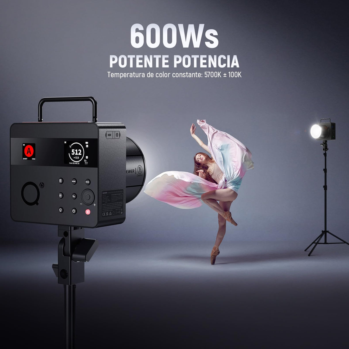 NEEWER Q6 600Ws 2,4G TTL Flash Estudio Exterior con App Control, 1/1 a 1/512, 1/8000 HSS 3000mAh Foto Luz Strobe Batería,30W Lámpara Modelado LED Bicolor/Flash Potencia Total 400/Reciclaje 0,01-0,9s