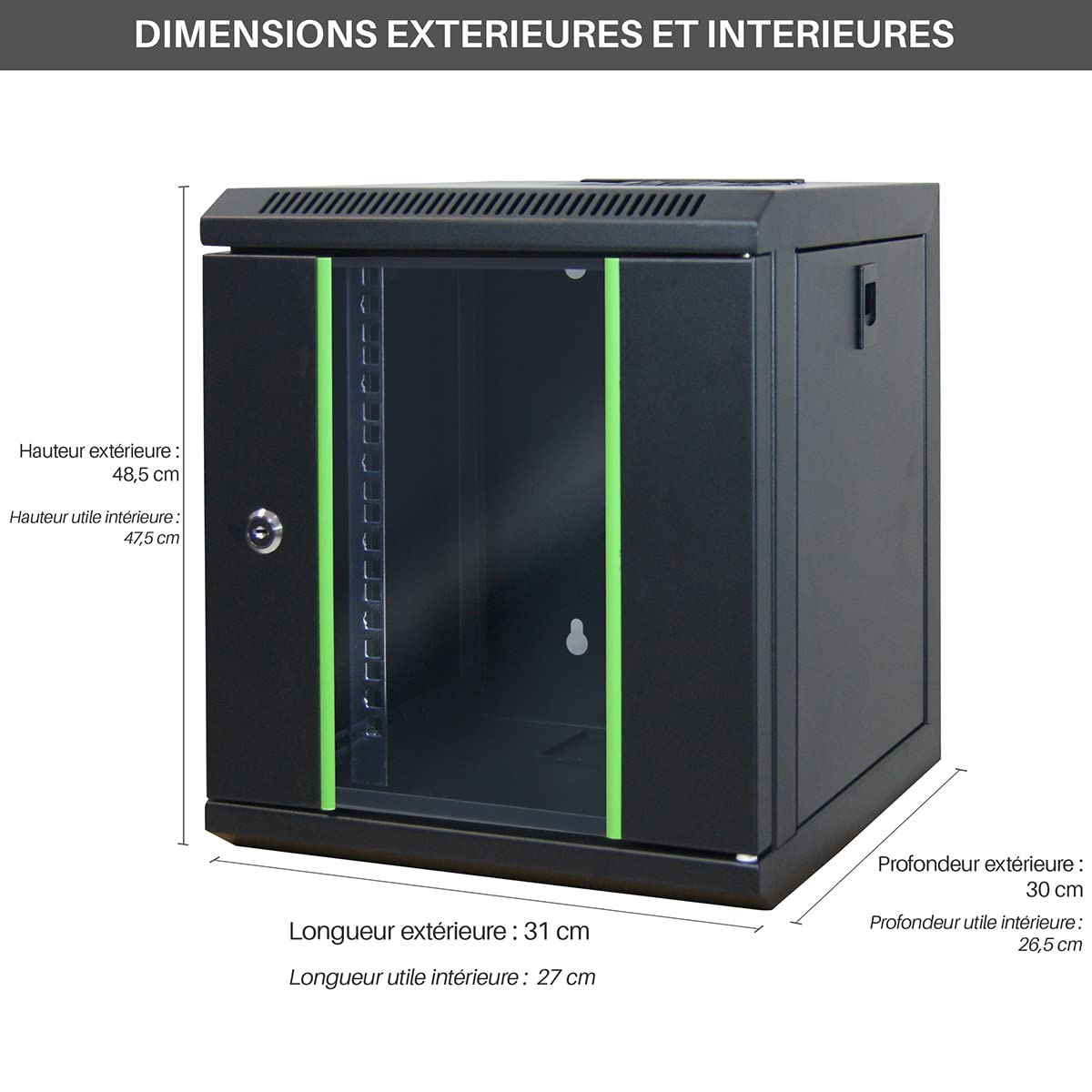 WAYTEX 37483 - Caja de Red (10 Pulgadas, 6U, Montaje en Pared, bahía de elaboración, 310 x 300 x 350 mm, con Puerta de Cristal con Cerradura, Color Negro