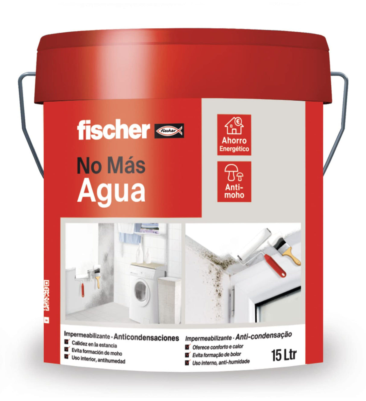 fischer - Pintura Antihumedad y Antimoho | Aislante Térmico y Antimoho | Uso Interior y Exterior | Alta Elasticidad y Repintable | Secado Rápido | 15L | Blanco