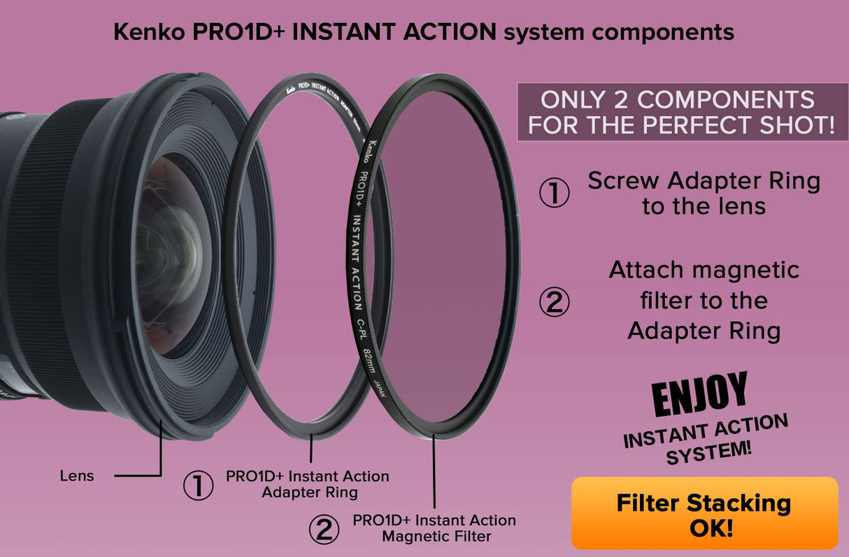 Kenko Filtro de Densidad Neutra Variable PRO1D+ Instant Action Variable NDX3-450+C-PL Set 77mm, 2 en 1 Disponible, Anillo Adaptador magnético específico Incluido, Fabricado en Japón