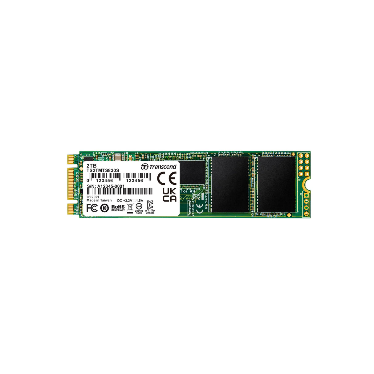 Transcend 2TB MTS830S M.2 2280 SATA III 6 GB/s Disco de Estado Sólido Interno 3D TLC NAND con Caché DRAM TS2TMTS830S