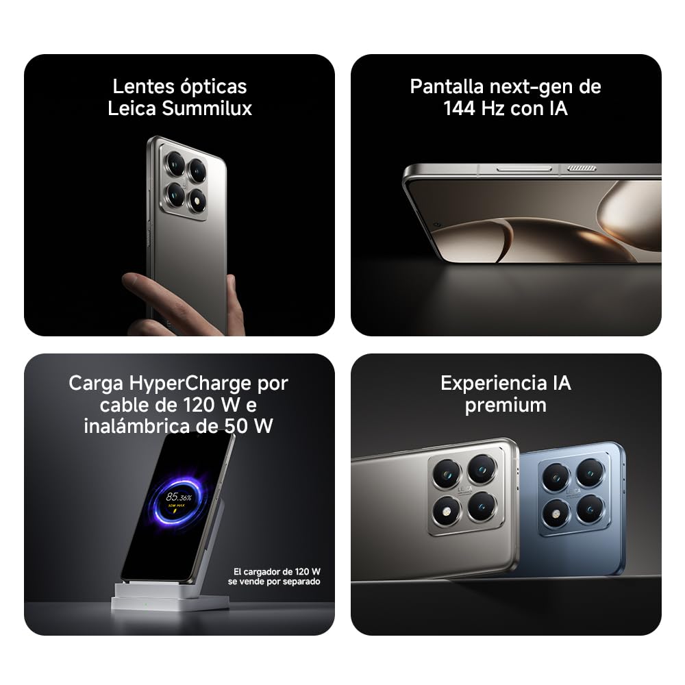 Xiaomi 14T Pro – Smartphone de 12GB+1TB, Lentes Leica Summilux, MediaTek Dimensity 9300+, Pantalla AMOLED 6,67'' 144Hz, HyperCharge 120W, Negro Titanio (Versión ES)