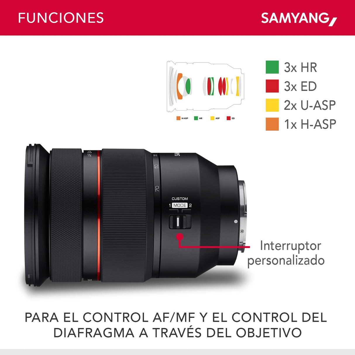 SAMYANG AF 24-70 mm F2,8 FE con estación de Lente para Sony E – Enfoque automático de Formato Completo y Objetivo APS-C 24-70 mm Zoom F 2.8 para cámaras Sony Alpha A7 A9 A1 A7C A6000 Series