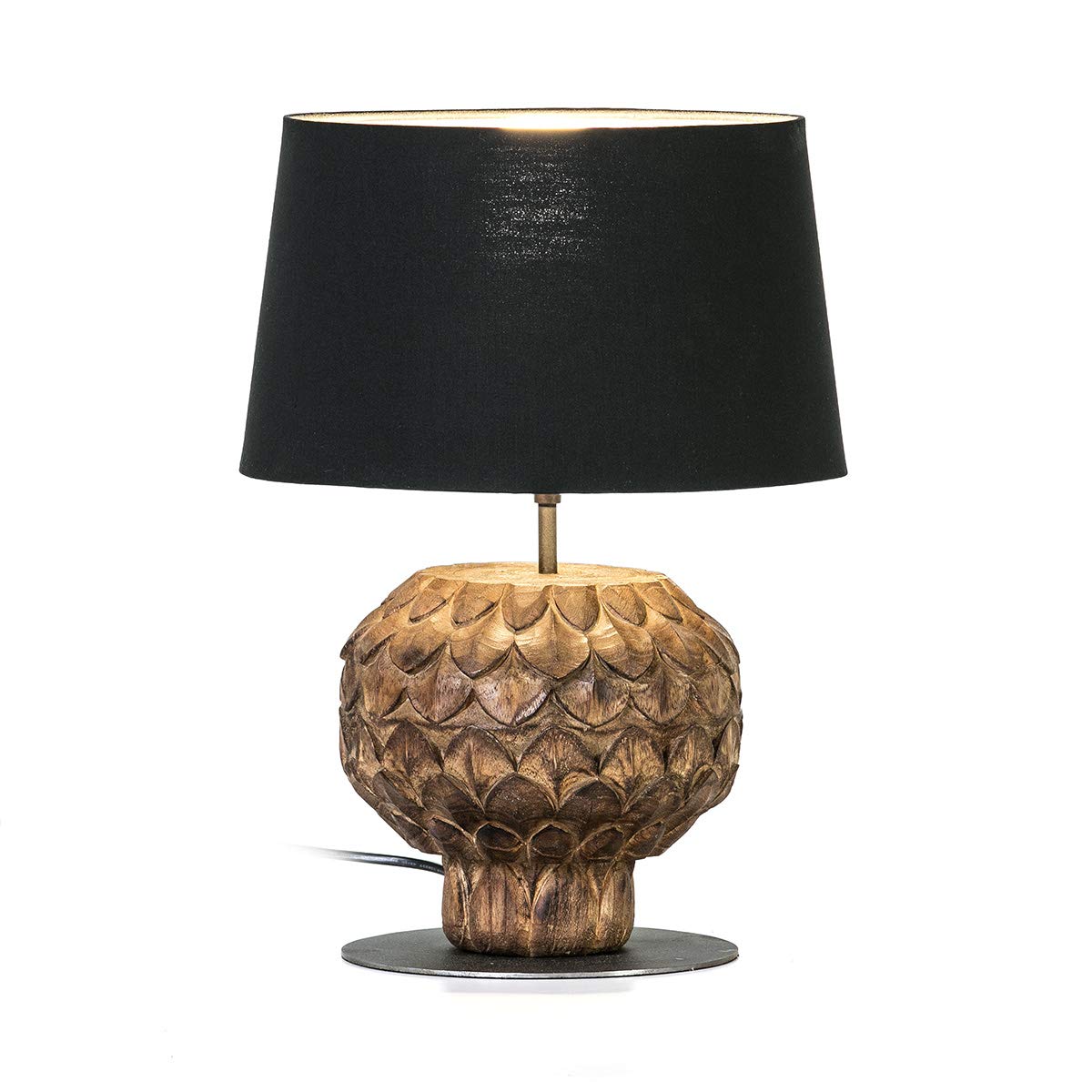 LAMPARA SOBREMESA 20X20X43 METAL/MADERA MARRON CON PANTALLA NEGRO