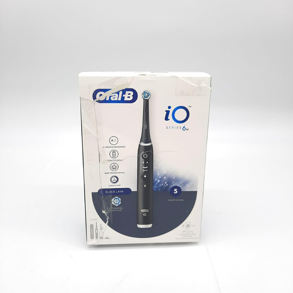 Oral-B Cepillo de dientes eléctrico recargable iO6 negro, 1 cepillo de dientes + 1 dentífrico, protección de encías y escudo antibacteriano, limpieza profunda 75 ml