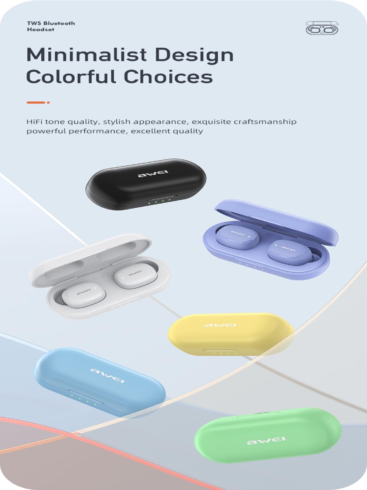 AWEI Słuchawki Bluetooth 5.1 t13 Pro TWS fioletowe Marca