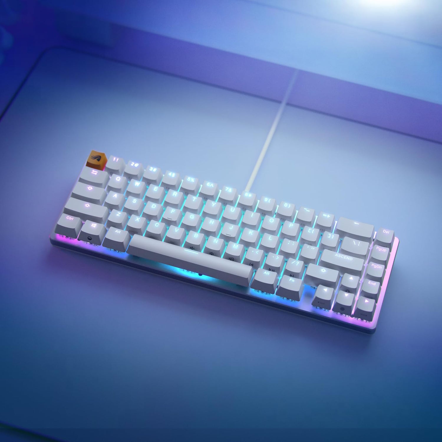 Glorious Gaming GMMK 2 Compact 65% - Teclado gaming mecánico, compacto TKL 65%, carcasa de aluminio, personalizable, keycaps dobles, switches Fox, RGB, distribuciones QWERTY estadounidense - Blanco