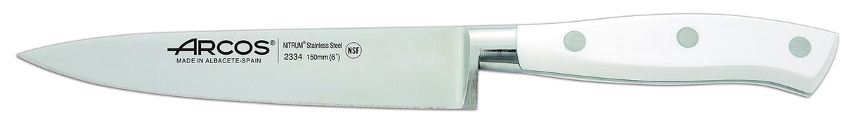 Arcos Set Cuchillos Forjados 5 piezas - Acero Inoxidable Nitrum. 3500 gr. Mango Ergonómico Polioximetileno POM. Serie Riviera Blanc. Hoja delgada con un Borde Suave característico. Color Blanco.