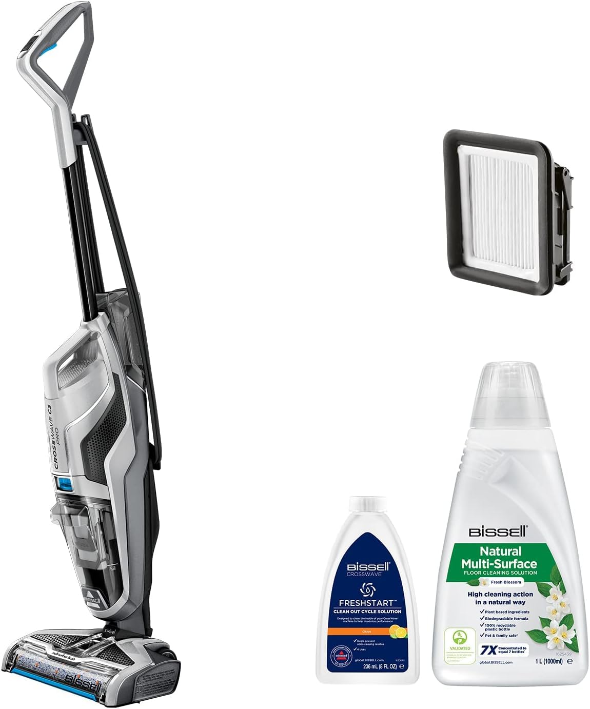 Bissell CrossWave C3 Pro, Aspirador de Mano con Cable, Aspira, Mopa y Seca, Potente Extracción de Suciedad Húmeda y Seca, 3-en-1 Escoba Aspiradora Vertical, Limpieza Multisuperficie, 3555N