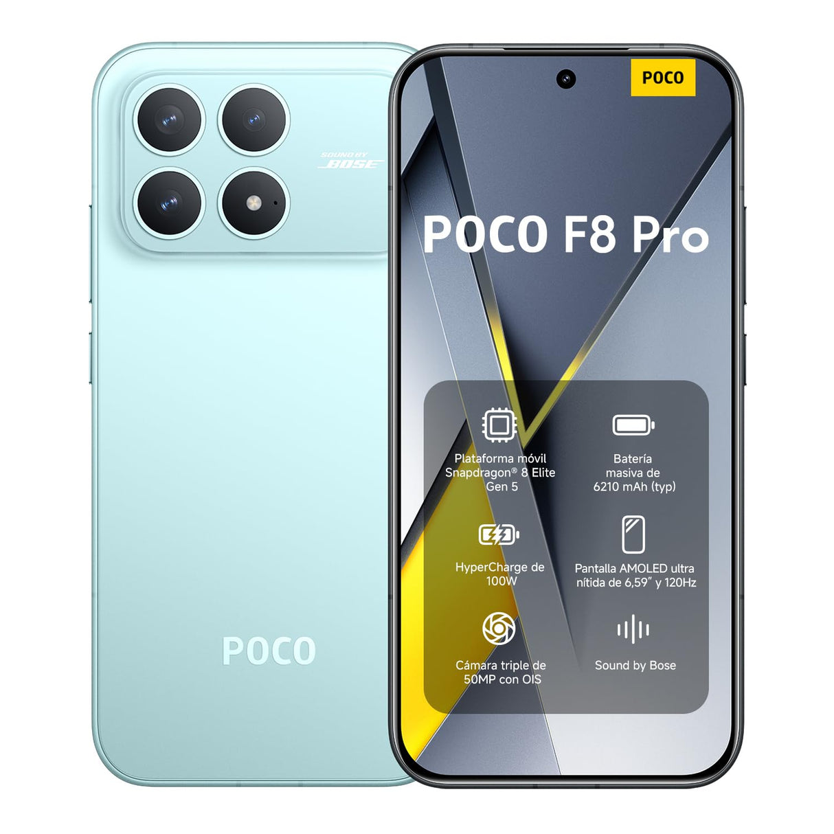 XIAOMI POCO F8 Pro - Smartphone de 12+512GB, Triple cámara de 50MP con OIS, Pantalla AMOLED de 6,59” 120Hz, Snapdragon 8 Elite, Hypercharge 100W, Cargador no Incluido, Azul (Versión ES)